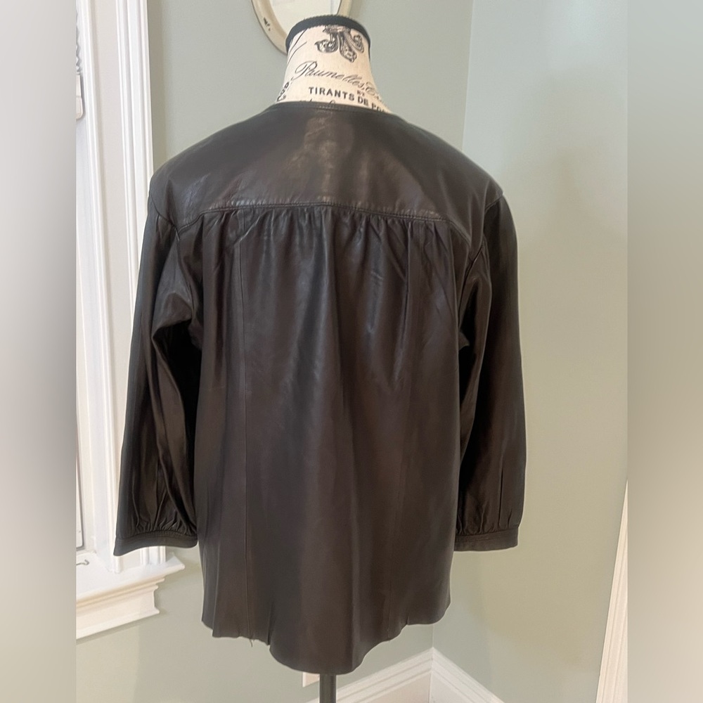 JCrew Collection | Black Leather Zip Front Shirt | | Size 4 | Like New - Picture 4 of 12